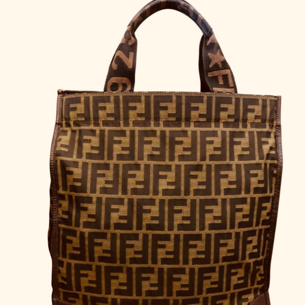 Vintage FENDI Zucca Jacquard Brown Foldable Tote Bag